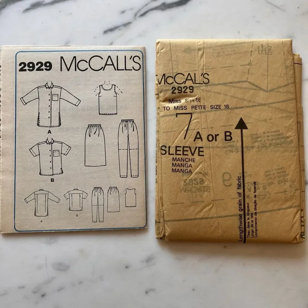 Vintage McCall’s Pattern 2929 Women’s Top Skirt Pants & Shorts Size 16 Uncut 80s